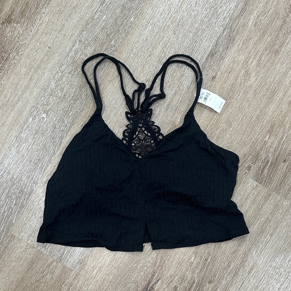 Black Lace Detail Crop Top ribbed